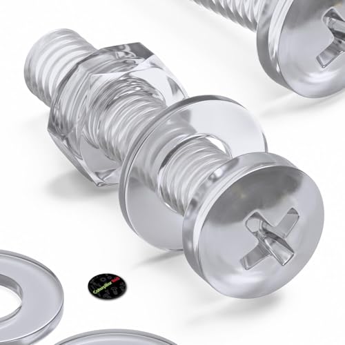 20x transparente Acryl-Flachrundschrauben M4 x 20 mm mit Muttern und Unterlegscheiben