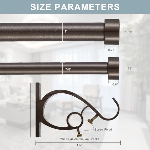 Lwiiom Dark Bronze Double Curtain Rods 72 to 144 Inches (6-12 Feet),1-Inches Front and 5/8 Inches Back Adjustable End Cap Double Window Drapery Rod for Drapes and Curtains - Thumbnail 5