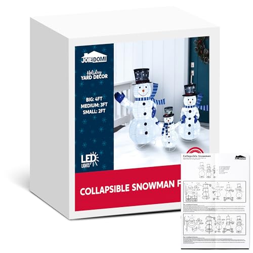 JOIEDOMI 3 Pcs 3D Christmas Collapsible Snowman Yard Light 270 Pre-Lit LED Cool White Lights for Indoor Outdoor Garden Holiday Décor, Christmas Event Decoration, Christmas Eve Night, Blue Scarf - Image 8