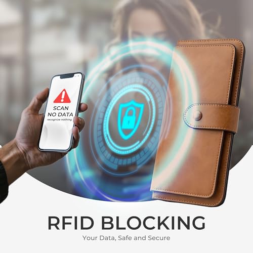 RFID Blocking Leather Wallet for Women, Slim Trifold with 14 Card Slots and Zipper Pocket (Brown)3