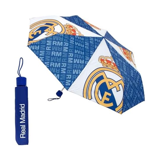 Real Madrid Paraguas Plegable Compacto, Paraguas para Niño, Estructura Alta Resistencia, Paraguas Clasico Club de Futbol Real Madrid | Multicolor