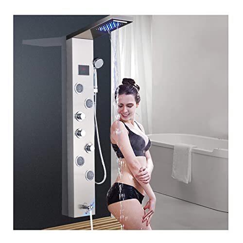 Sistema de Panel de Ducha para Baño, Torre de Agua con Lluvia LED, Sistema de Ducha con Pantalla de Temperatura y Chorros de Masaje, Acabado en Níquel Cepillado miniatura 1