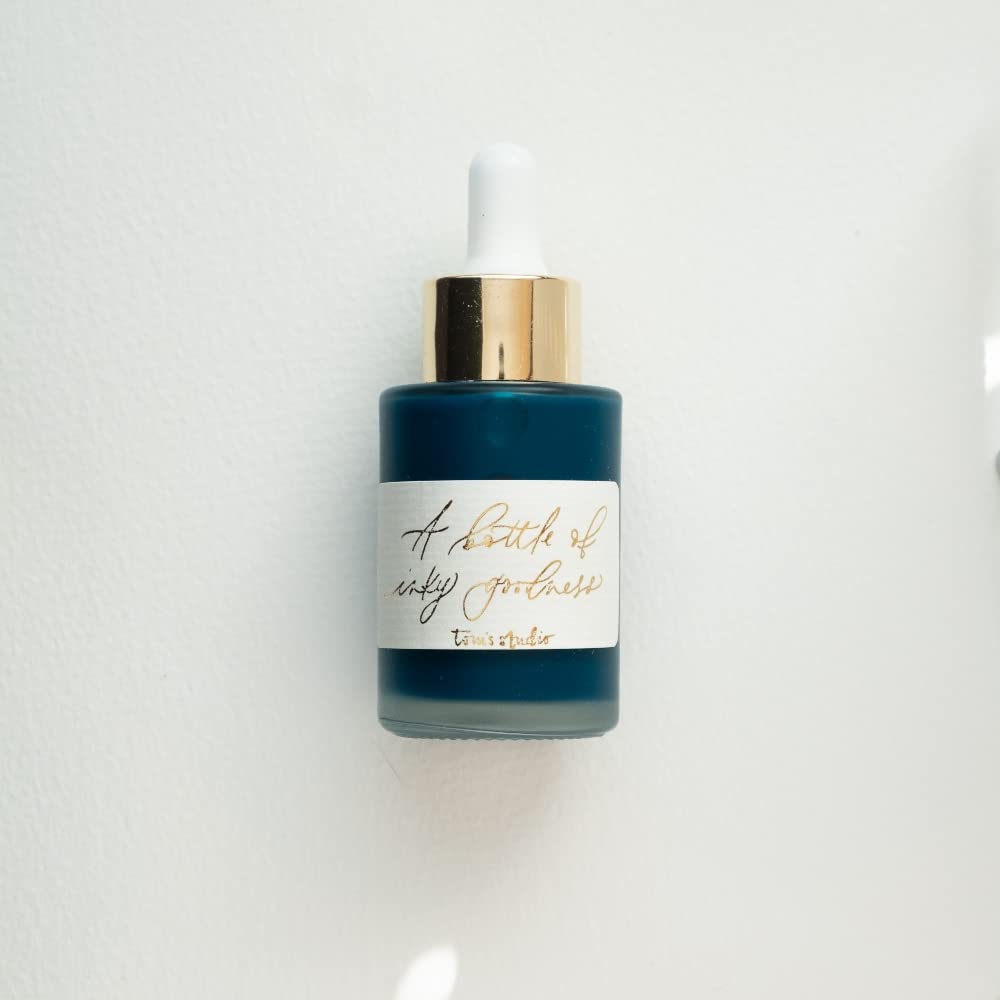 Tom’s Studio Calligraphy Ink | 30ml, Teal Blue-Green| Water-Resistant Ink for Dip Pens & Brushes, with Pipette