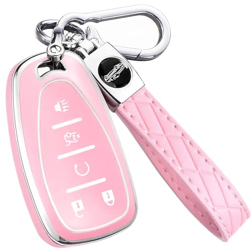 AAWQVRG Key Fob Cover for Chevy - Premium Soft TPU Shell Full Protection Case with Keychain Fits Equinox Malibu Traverse Cruze Blazer Camaro Trailblazer Spark Sonic Volt Bolt Trax Pink 5-Button