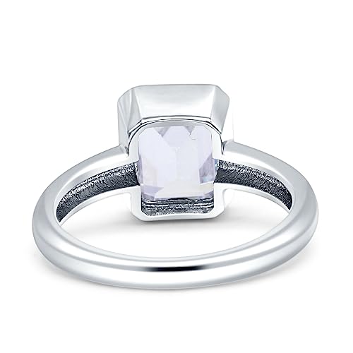 OMRANII 8mmX6mm Elongated Emerald Cut Beautiful Bezel Set Classic Engagement Anniversary Statement Ring Cubic Zirconia Stones 925 Sterling Silver3