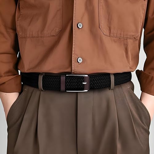 Image of Braided Stretch Belt Mens 3 Pack Woven Belts for Golf & Casual | elastane belts, hole-free fit for all waist, zinc alloy buckle, adjustable fit for golf, jeans, dress pants, and work.