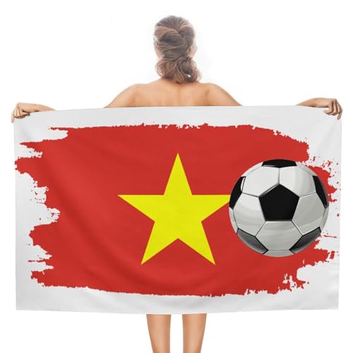 CustonCares Serviettes de plage sur le thème du football vietnamien, absorbantes, pré-lavées, résistantes à la décoloration, serviette de bain moderne pour homme, athlète, amateurs de pique-nique