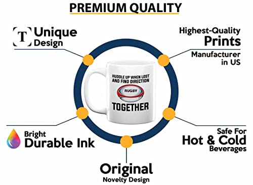 Flairy Land Rugby Coffee Mug 11Oz White - Huddle Up - Footballer Teams Pro Player Enthusiast League Coach Sport Lovers Outdoor Soccer Cricket #TOP2