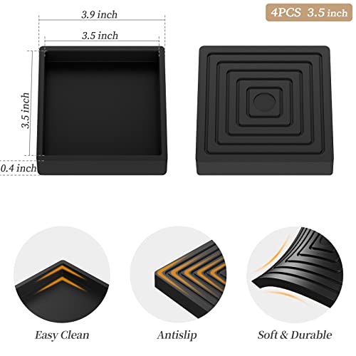 Furniture Coasters Caster Cups Rubber 3.5 Inch Square No Slip Pads Hardwood Floors Protectors-For Furniture Legs Sofa Bed Piano Chair Feet Prevent Sliding Stoppers (4, Black Square 3.5 Inch) #TOP5