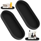 2 Stück Dekotablett Deko Tablett, Badezimmer Tablett Schwarz Silikon Ablageschale, für Badewanne Küchen Toilette Schminktisch Kosmetisch Kerzen Tabletts (Oval, 24,8 x 11 x 2cm)
