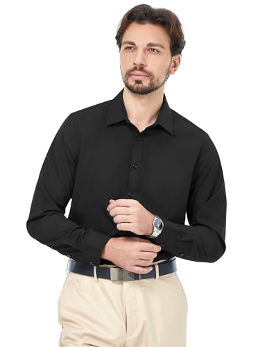 MAGE MALE Men's Dress Shirts Solid Long Sleeve Stretch Wrinkle-Free Formal Shirt Business Casual Button Down Tops3