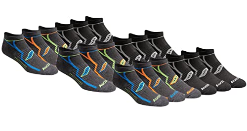Saucony Men's Rundry Bolt Performance No-Show Socks, Available in M-XXL (6, 12, Running, Grey (18 Pairs), Large (Pack of 18)