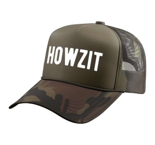 Howzit, South African, South Africa Trucker Hat with Adjustable Mesh Back, Camo Green