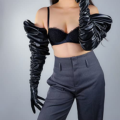 image for DooWay Fashion Super Long Leather Gloves Touchscreen Ruched Sleeve Sho