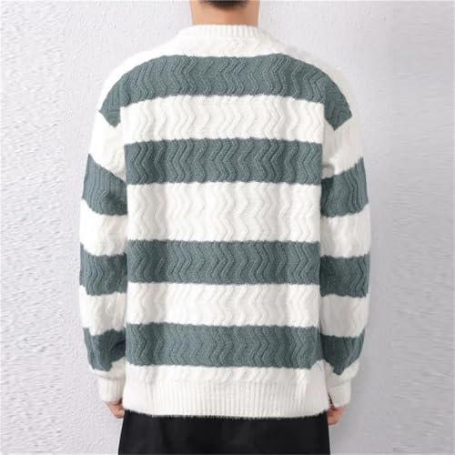 Men's Winter Striped Knit O-Neck Sweater Loose Fit Fashion Streetwear Style Warm Knitted Pullover Top2