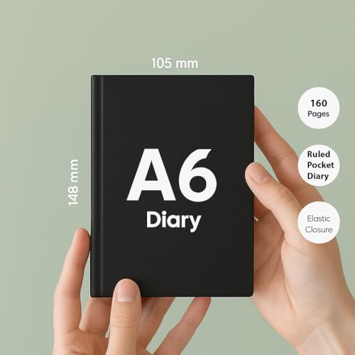 Image of AccuPrints A6 Hard Bound Diary Size 6 x 4.2 inches with 160 Pages | Notebook Diary with Elastic Lock PU Leather Pocket Diary for Office (Black)