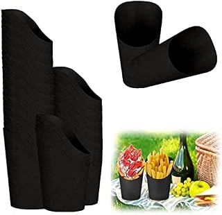 50 Pcs 16oz Ice Cream Cups Holder ,Waffle Cones, Chip Boxes for Fries, French Fries Holder Cups, Egg Puff Waffle, Popcorn Boxes, Party Frozen Dessert Supplies,Food Trays Paper Cones (Black)