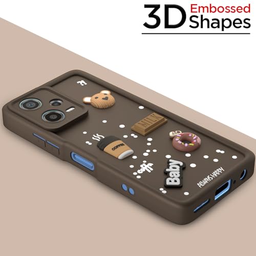 Image of Pikkme Back Cover for Redmi Note 12 Pro 5G | Cute Fun Cartoon 3D Bear Silicone Full Body Protection Bumper Cover (Brown) | Cute