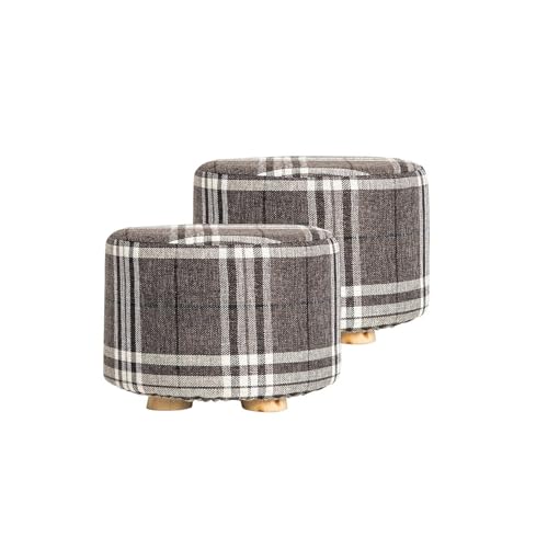 My Best Buy - La Bella 2 Set Lattice Fabric Ottoman Round Wooden Leg Foot Stool