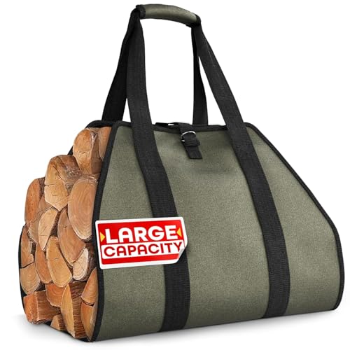 Firewood Carrier Made from Durable Waxed Fabric - Canvas Wood Carrier for Firewood with Touch...