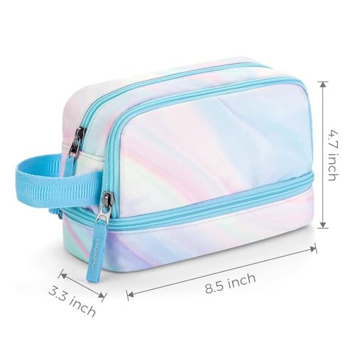 Image of Choco Mocha Blue Pencil Case for Girls, Large Soft Zipper Pencil Pouch for Teen Girls, Pencil Bag for Kids Girl with 3 Compartments, Light Blue