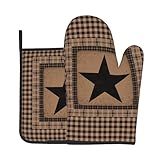 Western Oven Mitts and Hot Pads Set of 2 Texas Star Heat Resistant Non-Slip Cooking Oven Gloves Pan Mat Primitive Decorative Kitchen Accessories for Chef Baking Grilling