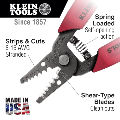 Klein Tools 11049 Wire Stripper/Cutter, Made in USA, Compact, Lightweight, Hardened Steel, Precision Ground, for Stranded Wires by KLEIN TOOLS - Image 2