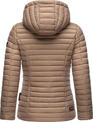 MARIKOO Damen leichte Übergangsjacke Steppjacke mit Kapuze Asraa Taupe Gr. XXL