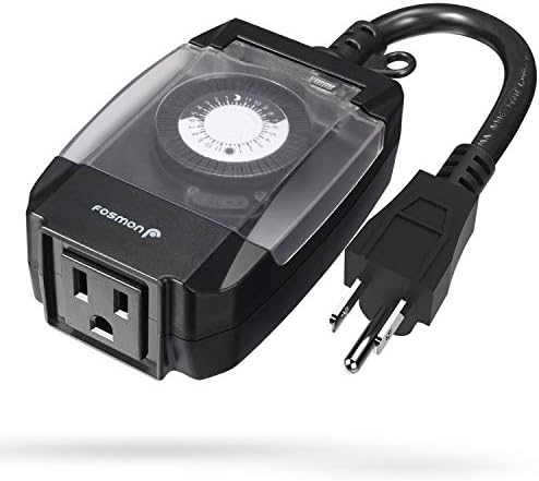 Fosmon Outdoor Light Timer Outlet Waterproof, 24 Hour Plug in Mechanical Pool Pump Timer Weatherproof, 3-Prong, Grounded, Heavy Duty, 15A 1/2HP