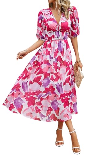 Image of Sister Amy Women's Boho Floral Print Square Neck Beach Party Flowy Ruffle Midi Dress