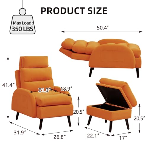 Sillón reclinable con otomanos terciopelo naranja miniatura 2