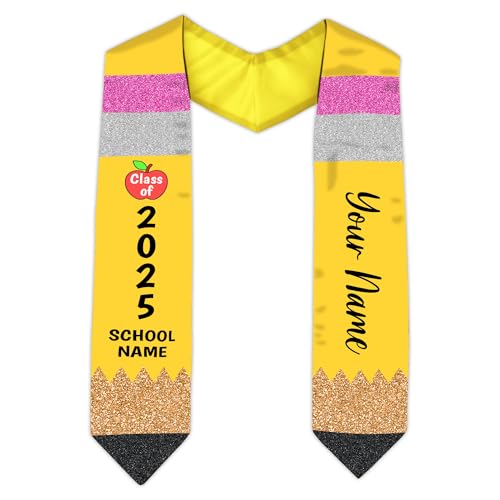 MonkeyVan Personalized Teacher Graduation Stole 2025,Custom Pencil Graduation Stole for Teachers,Class of 2025 Teacher Sash S295
