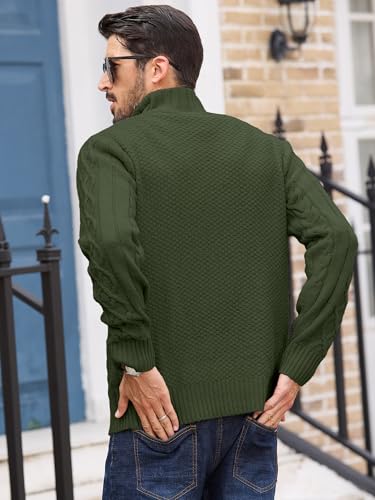 Comdecevis Mens Quarter Zip Sweater Long Sleeve Cable Knit Mock Neck Polo Soft Casual Pullover Sweaters2