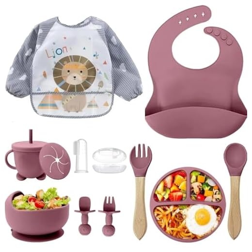 SPY KIDS® 7Pcs Premium Silicone Baby Feeding Set BPA-Free,Microwave Safe,Anti-Slip Base | Tableware Kit for Babies&Toddlers with Suction Plate,Bowl,Cup, Spoon,Fork,Bib & Baby Finger Tooth Brush| Pink