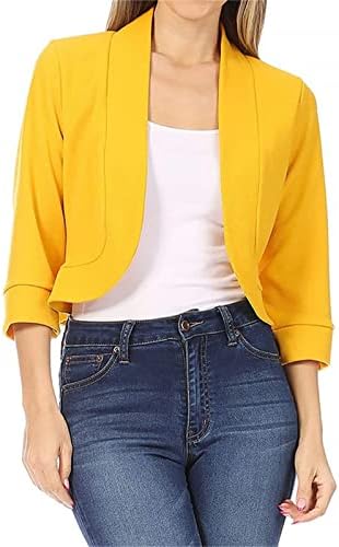 Blazer feminino casual manga 3/4 negócios frente aberta jaqueta cropped cardigã