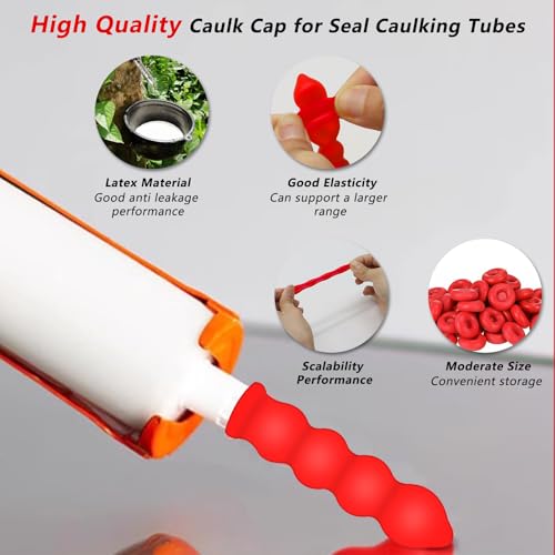 Image of 40 Pack Caulk Cap for Seal Caulking Tubes: Reusable, Water Resistant, Red