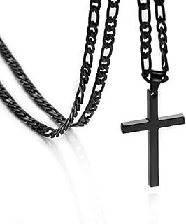 OUMI Cross Necklace for Men Women- Stainless Steel Pendant with 3:1 Figaro Chain -Silver 4/5/6 mm Width