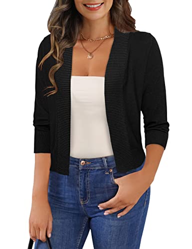 Women's 3/4 Sleeve Cropped Cardigan Sweaters Open Front Bolero Short Shrugs S-XL