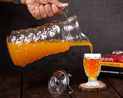 Image of Martvia Premium Juice and Water Glass Pitcher jug with Lid 1.8 Liter Romantic Style jugs with Handle Pitcher for Serve Water, Milk Juice, Lassi, Cocktail, Ideal for Gift Beverage Carafes (NP - 28)