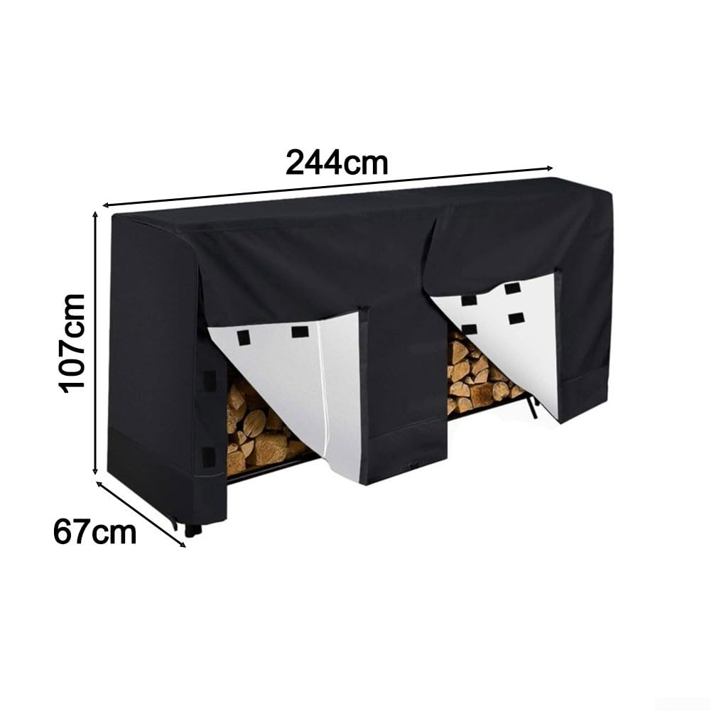 Kaminholzregal-Abdeckung, wasserdicht, quadratisch, Garten, Outdoor, Winter, Holzstapelschutz, staubdicht, UV-Schwarz (122 x 61 x 107 cm)