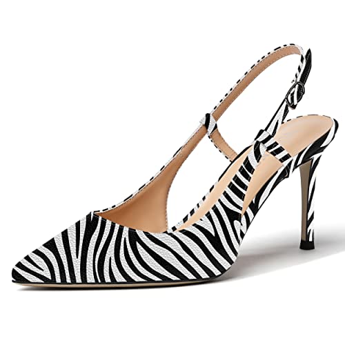 MODENCOCO Women's Pointed Toe Cut Out Slingback Patent Stiletto High Heel Pumps Evening Dress Shoes 3.5 Inch