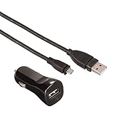 USB Hama USB KFZ Ladegerät mit Micro USB Kabel für mp3/Smartphone/Tablet, 2,4 A, schwarz