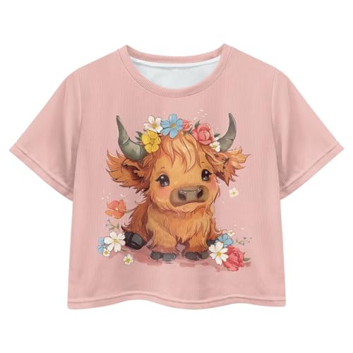Image of Cute Crop Tops for Girls Short Sleeve Summer T Shirts Fashion Graphic Tees Crew Neck Pullover Tee 5-14 Years