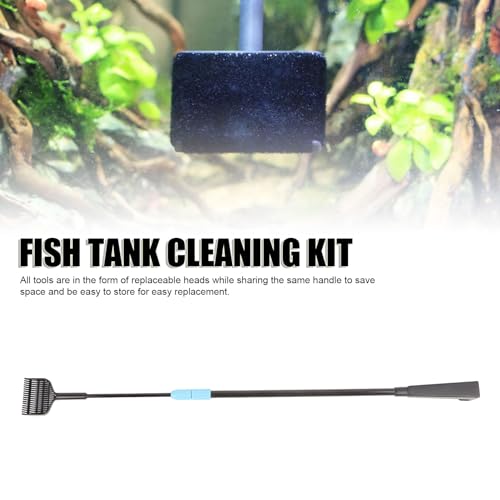 Sorandy Aquarium Cleaning Kit, Fish Cleaner Set, 4 in 1 Plastic Long Handle Fish Brush Cleaner Set Fish Glass Scraper Right Angle Brush with Telescopic Handle