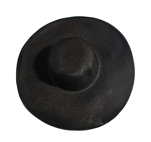 Women Ridge Wide Floppy Brim Summer Hat Foldable Straw Cap Shapable Outdoor Sunshade Big Brimmed Beach Sun Hat for Daily Life Travel Party Black
