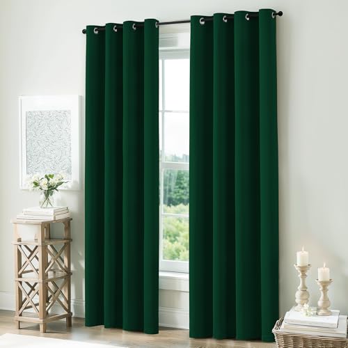 Image of COSVIYA Drak Green 100% Blackout Curtains for Bedroom with White Back | 2 Thick Layers Full Room Darkening Thermal Insulated Curtain,Grommet Window Drapes for Living Room, 40x63 Inch, 2 Panels