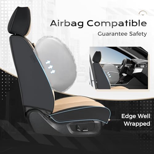 Image of Coverado Car Seat Covers Front Set, Luxury Nappa Leather Seat Covers Universal Fit Waterproof Non-Slip Breathable Automotive Seat Protectors for Cars, SUVs, Trucks