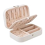 YONZONE Jewellery Box Organiser Travel Jewellery Case Storage Small Jewellery Boxes for Rings Earrings Necklace Bracelets, Double Layer Faux Leather Jewelry Gift Box for Girls Women(White)