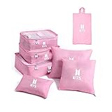 Kpop BTS Merchandise 7Pcs/Set Travel Storage Bags, Travel Carry On Luggage Organizer with Laundry Bag, Shoe Bag for Army Gifts