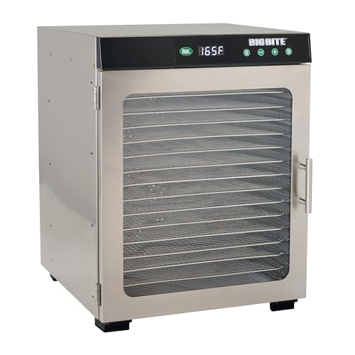 LEM Products BigBite 16-Tray Stainless Steel Dehydrator, Food Dehydrator for Beef Jerky, Meat, Vegetables, and Fruits, Includes Dryer Machine and 16 Trays, Silver